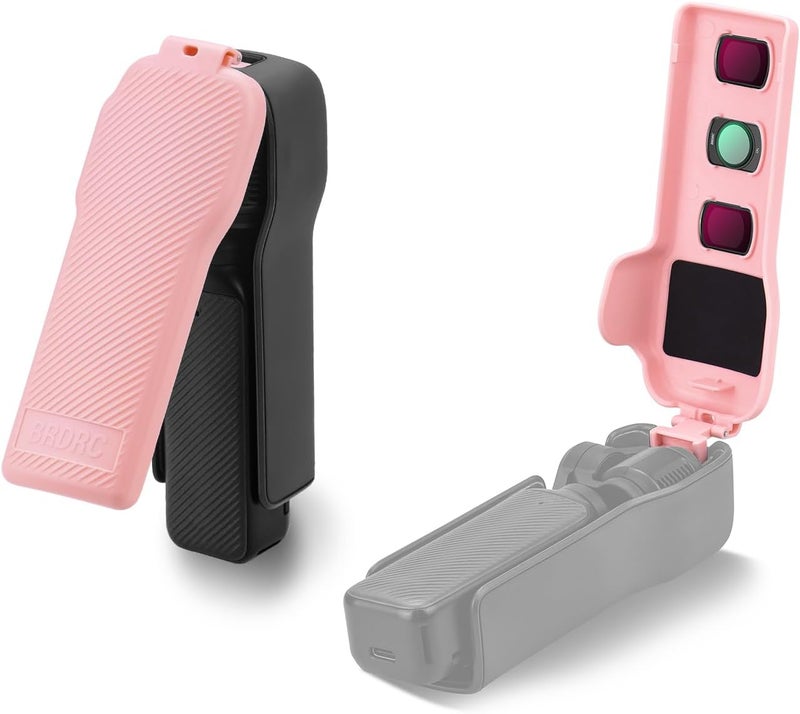 BRDRC Pocket 3 Cover Case Accessories, Gimbal Flip Protective Cover Lens Protector Cap Holds 3 Filters for DJI Osmo Pocket 3 Creator Combo (Pink) - Image 1